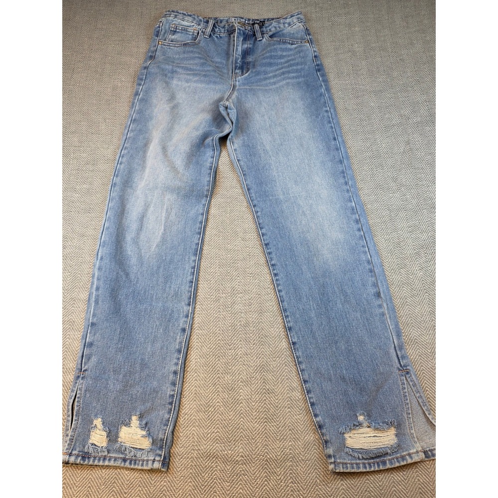 No Boundaries High Rise Straight Leg Distressed Jeans Light Wash Blue Size 11